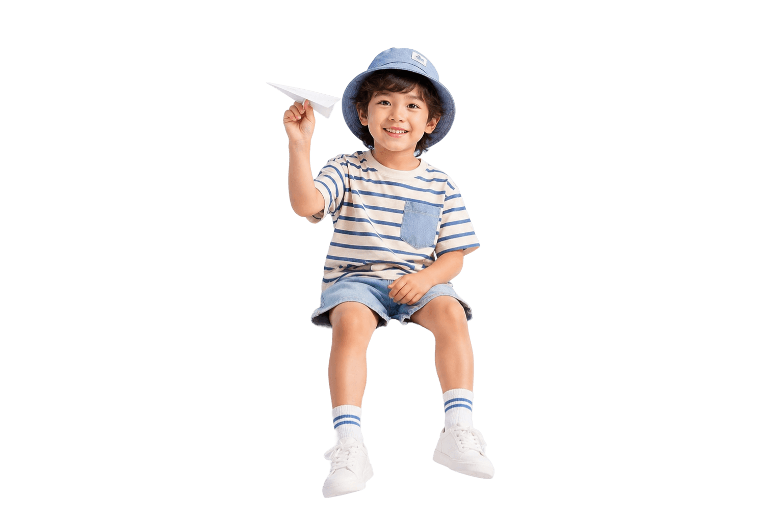 Child sitting on a cloud, excited about the sleepover
